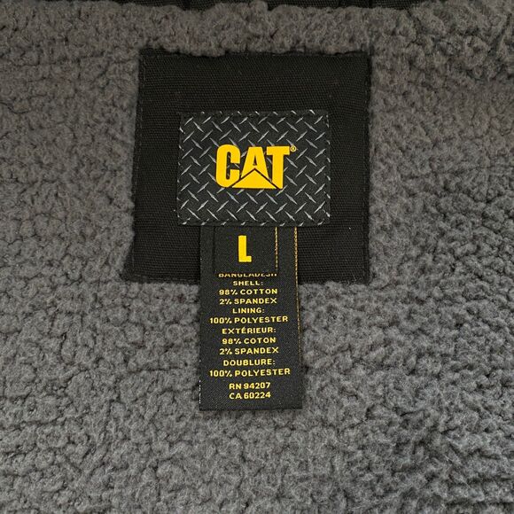 CAT Caterpillar Sherpa Lined Canvas Vest Adult Large L Black Outdoor Workwear - Picture 12 of 16